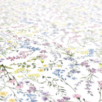 Tischdecke abwaschbar Wachstuch Feld Blumen 140x120 cm Weiß