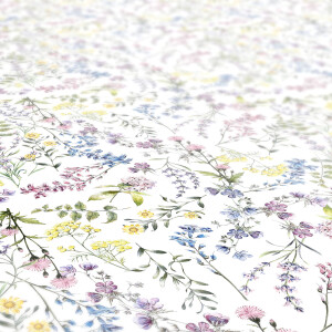 Tischdecke abwaschbar Wachstuch Feld Blumen 140x220 cm Weiß