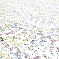 Tischdecke abwaschbar Wachstuch Feld Blumen 140x280 cm mit Saum Weiß