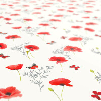 Tischdecke Wachstuch Mohnblumen Perlmut-Weiß 140x180 cm