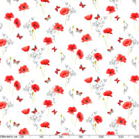 Tischdecke Wachstuch Mohnblumen Perlmut-Weiß Oval 140x180 cm