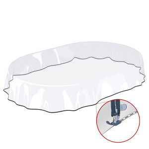 Tischdecke abwaschbar PVC Folie Durchsichtig 0,3 mm Klar Transparent Oval 140x220 cm mit Saum