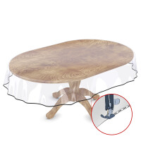 Tischdecke abwaschbar PVC Folie Durchsichtig 0,3 mm Klar Transparent Oval 140x220 cm mit Saum