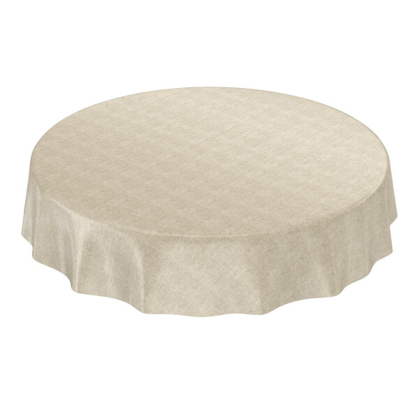 Wachstuchtischdecke Tischdecke abwaschbar Gartentischdecke Leinenoptik in Beige Rund 120cm