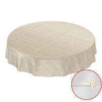 Wachstuchtischdecke Tischdecke abwaschbar Gartentischdecke Leinenoptik in Beige Rund 120cm