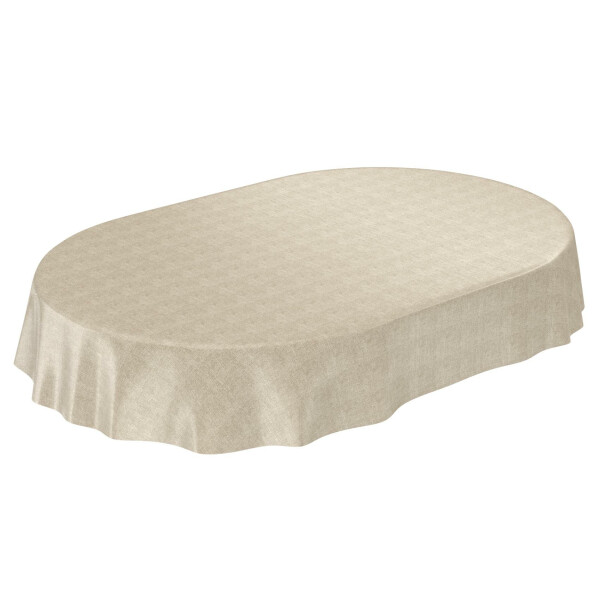 Wachstuchtischdecke Tischdecke abwaschbar Gartentischdecke Leinenoptik in Beige Oval 200x140cm