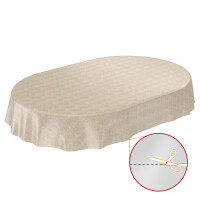 Wachstuchtischdecke Tischdecke abwaschbar Gartentischdecke Leinenoptik in Beige Oval 200x140cm