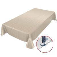 Wachstuchtischdecke Tischdecke abwaschbar Gartentischdecke Leinenoptik in Beige 100x140cm eingefasst