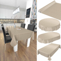 Wachstuchtischdecke Tischdecke abwaschbar Gartentischdecke Leinenoptik in Beige 100x140cm eingefasst