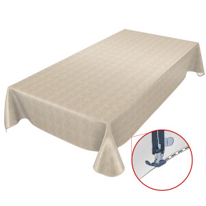 Wachstuchtischdecke Tischdecke abwaschbar Gartentischdecke Leinenoptik in Beige 160x140cm eingefasst