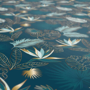 Tischdecke Wachstuch Tropic Palme Blätter Blau Oval 140x220 cm pflegeleicht