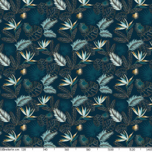 Tischdecke Wachstuch Tropic Palme Blätter Blau 140x280 cm mit Saum pflegeleicht