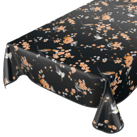 Wachstuch Tischdecke abwaschbar pflegeleicht Wachstischdecke Sakura Vögel Blüten Schwarz 280x140cm eingefasst