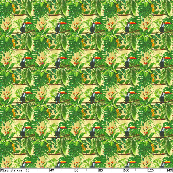 Tischdecke Wachstuch Tropische Palmen Tukan Papagei Grün 140x180 cm pflegeleicht