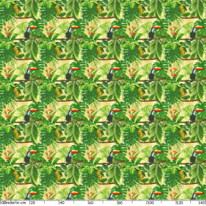 Tischdecke Wachstuch Tropische Palmen Tukan Papagei Grün 140x100 cm mit Saum pflegeleicht