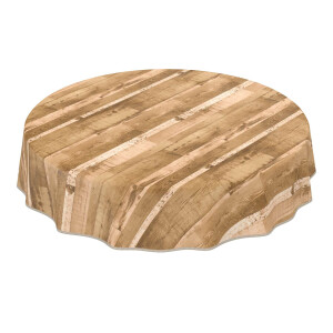 Tischdecke Wachstuch Holz Industrie Brett Industry Beige Rund 140 cm mit Saum pflegeleicht