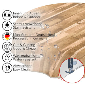 Wachstuch Tischdecke abwaschbar pflegeleicht Wachstischdecke Holzoptik Beige Rund 140cm eingefasst