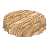 Wachstuch Tischdecke abwaschbar pflegeleicht Wachstischdecke Holzoptik Beige Rund 140cm eingefasst