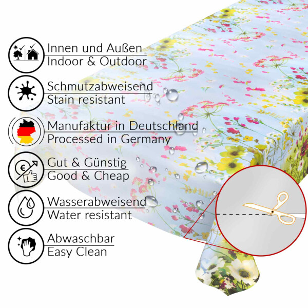 Wachstuch Tischdecke abwaschbar Wachstischdecke Gartentischdecke Blumenfeld mehrfarbig