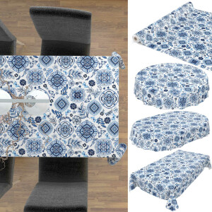 Tischdecke Wachstuch Fliese Mosaik Blau 140x100 cm mit Saum pflegeleicht