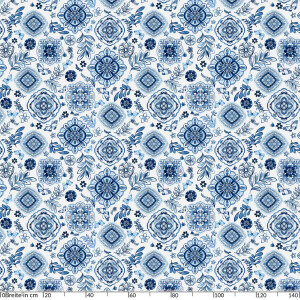 Tischdecke Wachstuch Fliese Mosaik Blau 140x280 cm mit Saum pflegeleicht