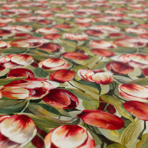 Tischdecke Wachstuch Tulpen Frühling Rot Rund 140 cm pflegeleicht