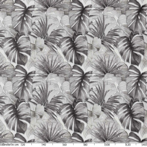 Tischdecke Wachstuch Palmenblätter Tropical Grau Rund 140 cm mit Saum pflegeleicht