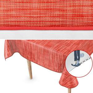 Tischdecke Wachstuch Haus- & Gartentischdecke Leinenoptik Rot 140x100 cm mit Saum