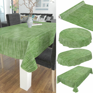 Tischdecke Wachstuch Haus- & Gartentischdecke Leinenoptik Grün Rund 120 cm mit Saum