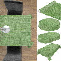 Tischdecke Wachstuch Haus- & Gartentischdecke Leinenoptik Grün Rund 140 cm mit Saum