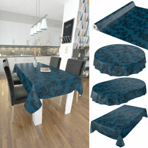 Tischdecke Wachstuch Haus- & Gartentischdecke Liane Efeu Blau 140x100 cm mit Saum