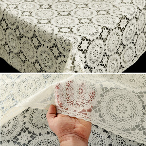 Vinyl Tischdecke abwaschbar Wachstischdecke Gartentischdecke Lace Vinyl Häkeloptik Creme