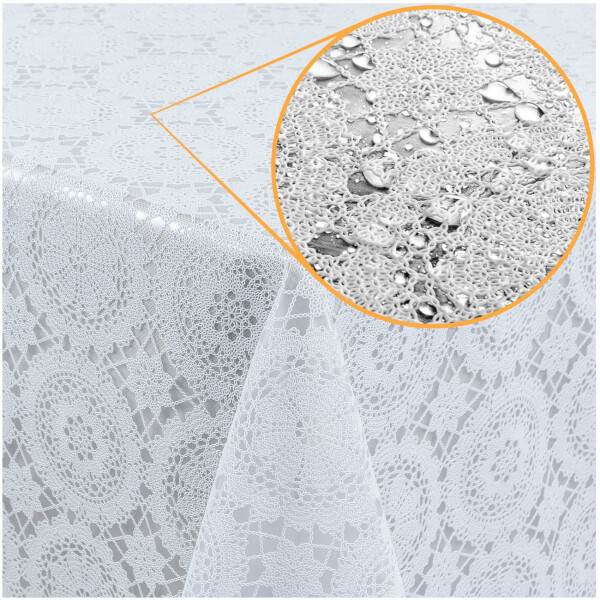 Vinyl Tischdecke abwaschbar Wachstischdecke Gartentischdecke Lace Vinyl Häkeloptik Weiß