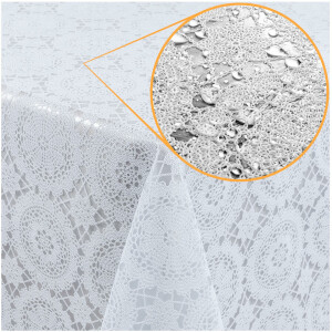 Vinyl Tischdecke abwaschbar Wachstischdecke Gartentischdecke Lace Vinyl Häkeloptik Weiß