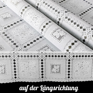 Vinyl Tischdecke abwaschbar Wachstischdecke Gartentischdecke Lace Vinyl Häkeloptik Weiß Blumen