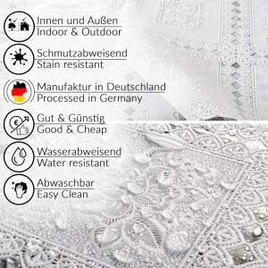 Vinyl Tischdecke abwaschbar Wachstischdecke Gartentischdecke Lace Vinyl Häkeloptik Weiß Blumen