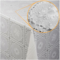 Vinyl Tischdecke abwaschbar Wachstischdecke Gartentischdecke Lace Vinyl Häkeloptik Patchwork Weiß