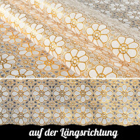 Vinyl Tischdecke abwaschbar Wachstischdecke Gartentischdecke Lace Vinyl Häkeloptik  Blumen Gold