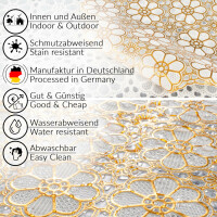 Vinyl Tischdecke abwaschbar Wachstischdecke Gartentischdecke Lace Vinyl Häkeloptik  Blumen Gold