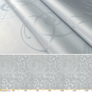 Premium Tischdecke Soft Wachstuch mit 1mm Stärke Ornament Damast Silber 150x220cm mit Saum abwaschbar