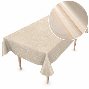 Premium Tischdecke Soft Wachstuch mit 1mm Stärke Ornament Damast Creme 150x280cm mit Saum abwaschbar