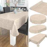 Premium Tischdecke Soft Wachstuch mit 1mm Stärke Ornament Damast Creme 150x280cm mit Saum abwaschbar