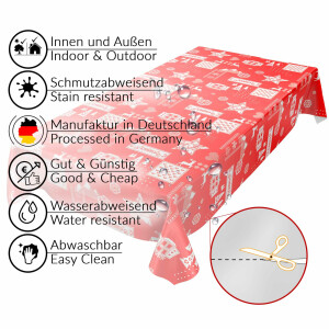 Weihnachtestischdecke Wachstuch Tischdecke abwaschbare Weihnachtsstimmung Rot 160x140cm