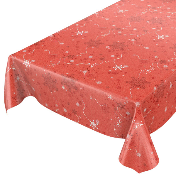 Weihnachtstischdecke Wachstuch Tischdecke abwaschbar Schneeflocken Rot 200x140cm