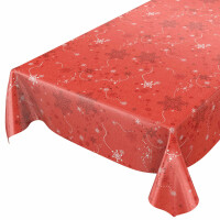 Weihnachtstischdecke Wachstuch Tischdecke abwaschbar Schneeflocken Rot 300x140cm