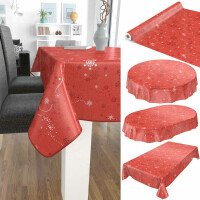 Weihnachtstischdecke Wachstuch Tischdecke abwaschbar Schneeflocken Rot 300x140cm