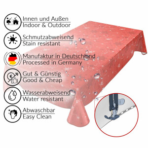 Weihnachtstischdecke Wachstuch Tischdecke abwaschbar Schneeflocken Rot 100x140cm eingefasst