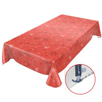 Weihnachtstischdecke Wachstuch Tischdecke abwaschbar Schneeflocken Rot 100x140cm eingefasst