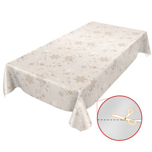 Weihnachtstischdecke abwaschbar Wachstuch Tischdecke Weihnachten Schneeflocken Beige 120x140cm