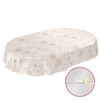 Weihnachtstischdecke abwaschbar Wachstuch Tischdecke Weihnachten Schneeflocken Beige Oval 180x140cm